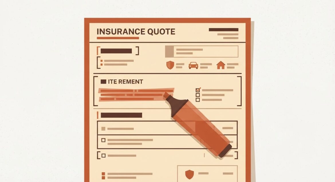 a printed insurance quote with a highlighter resting on it